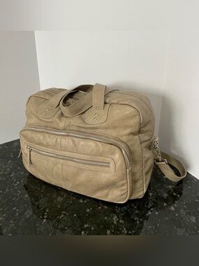 Valentina Leather Weekender Bag in Taupe Distressed Leather